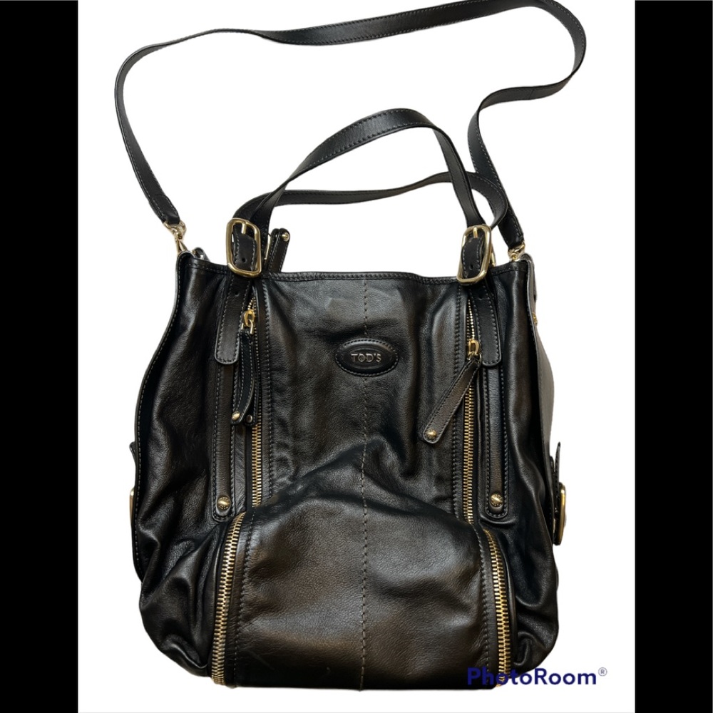 TOD’S BLACK LEATHER SHOULDER/CROSSBODY BAG